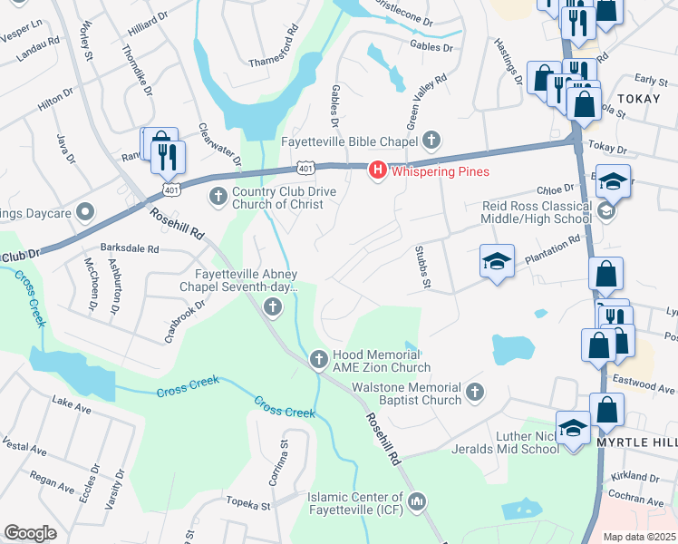 map of restaurants, bars, coffee shops, grocery stores, and more near 3130 Green Valley Road in Fayetteville