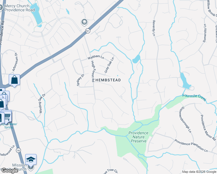 map of restaurants, bars, coffee shops, grocery stores, and more near 2001 Kilmonack Lane in Charlotte