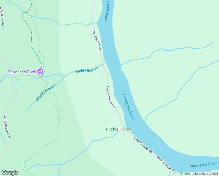 map of restaurants, bars, coffee shops, grocery stores, and more near 19082 River Canyon Road in Chattanooga