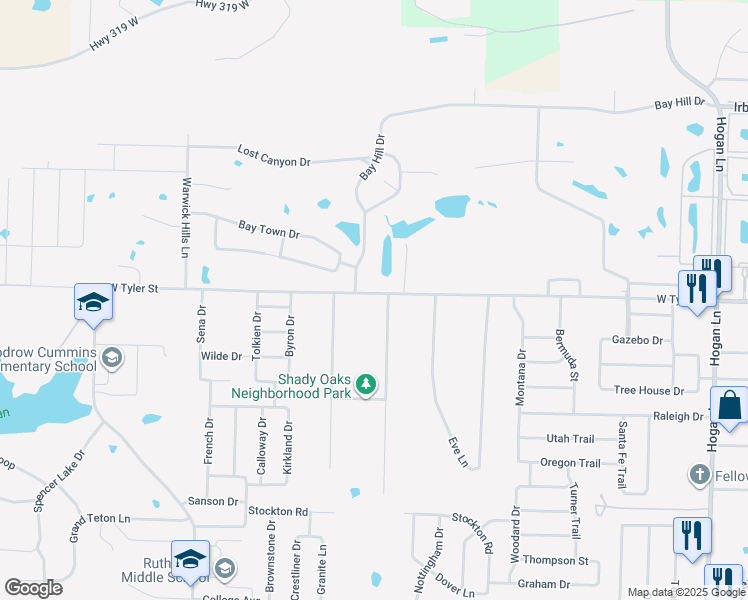 map of restaurants, bars, coffee shops, grocery stores, and more near 1465 Champions Drive in Conway