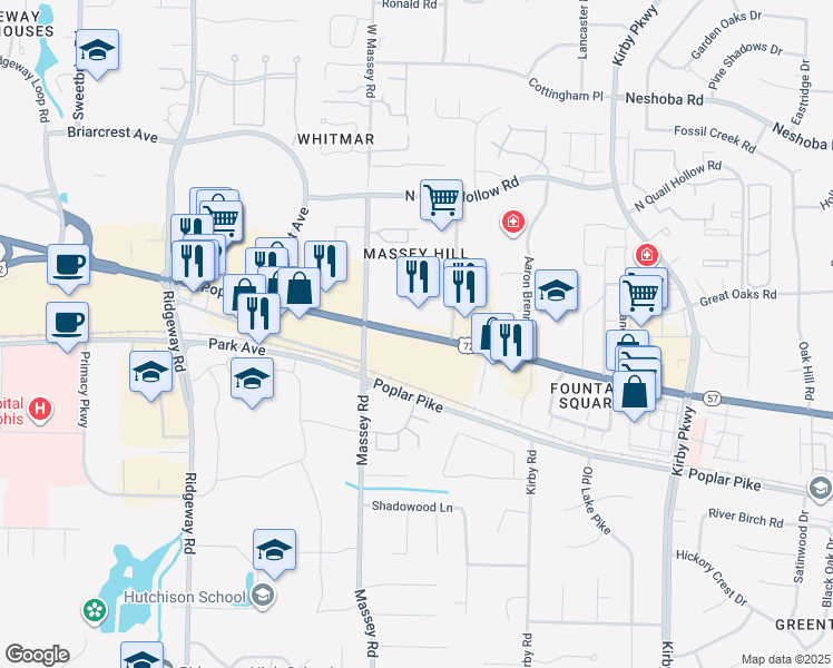 map of restaurants, bars, coffee shops, grocery stores, and more near in Memphis