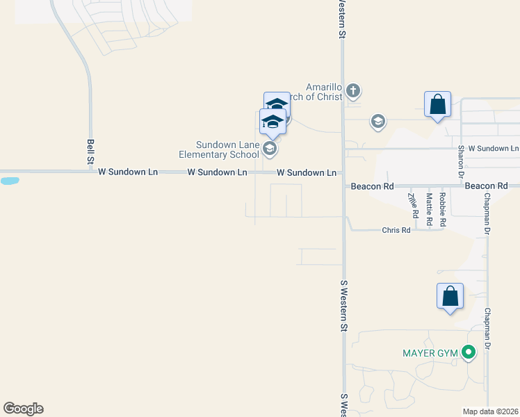 map of restaurants, bars, coffee shops, grocery stores, and more near 4306 West Sundown Lane in Amarillo