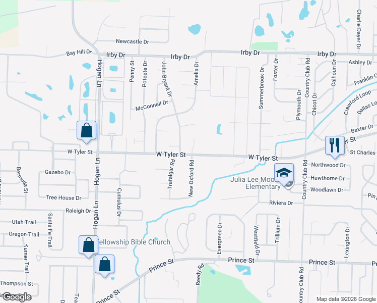 map of restaurants, bars, coffee shops, grocery stores, and more near 1515 New Oxford Road in Conway