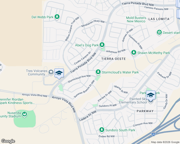 map of restaurants, bars, coffee shops, grocery stores, and more near 9305 Stormcloud Avenue Northwest in Albuquerque