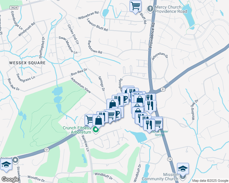 map of restaurants, bars, coffee shops, grocery stores, and more near in Charlotte