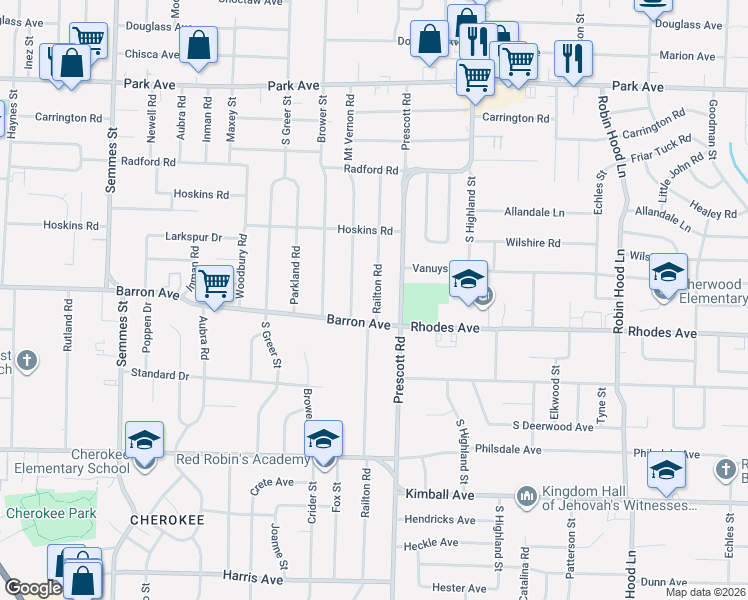 map of restaurants, bars, coffee shops, grocery stores, and more near 1161 Railton Road in Memphis
