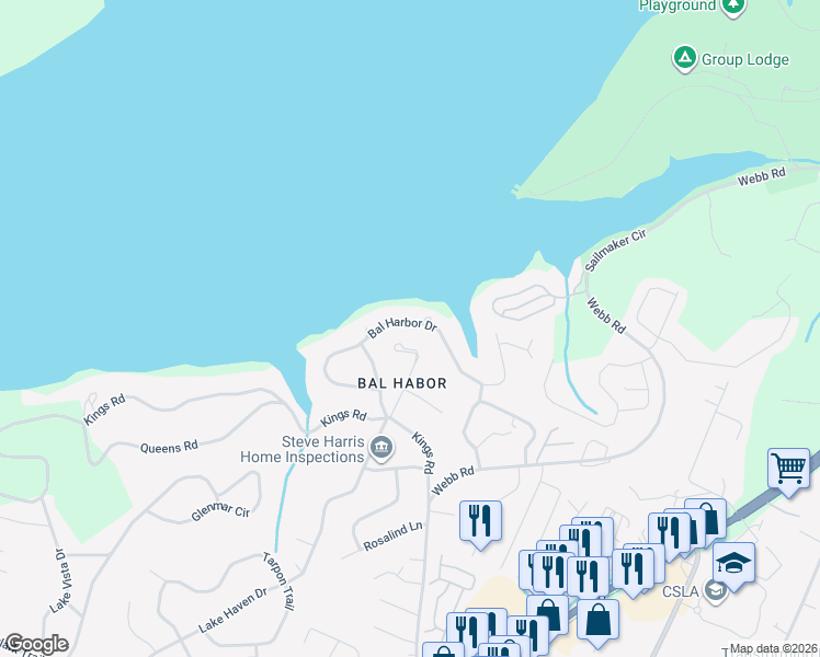 map of restaurants, bars, coffee shops, grocery stores, and more near 4928 Bal Harbor Drive in Chattanooga