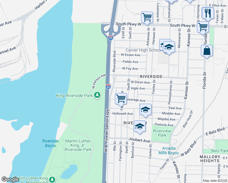 map of restaurants, bars, coffee shops, grocery stores, and more near 1744 Rile Street in Memphis