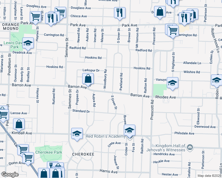 map of restaurants, bars, coffee shops, grocery stores, and more near 1161 South Greer Street in Memphis