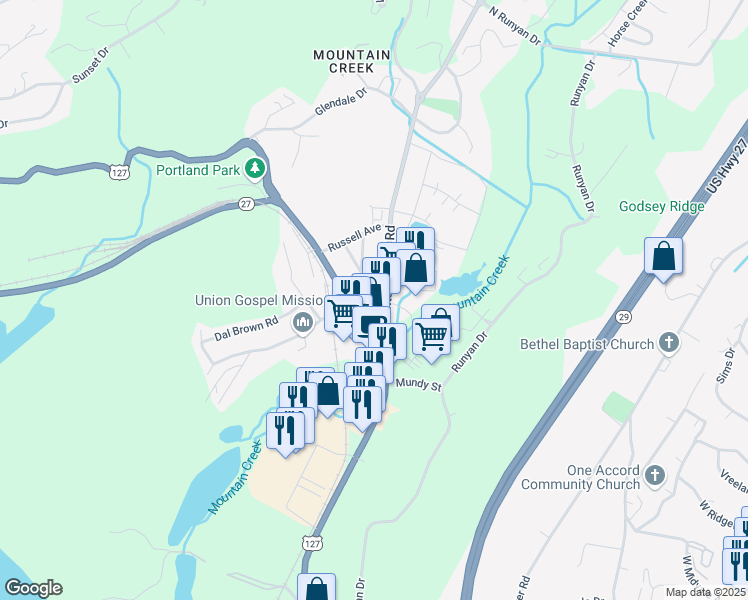 map of restaurants, bars, coffee shops, grocery stores, and more near 118 Cross St in Chattanooga