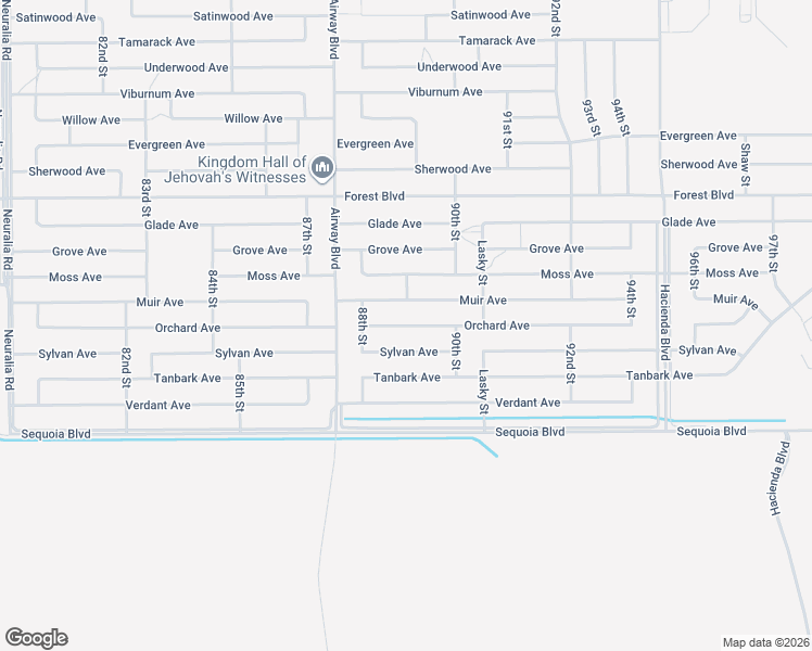 map of restaurants, bars, coffee shops, grocery stores, and more near Orchard Avenue in California City