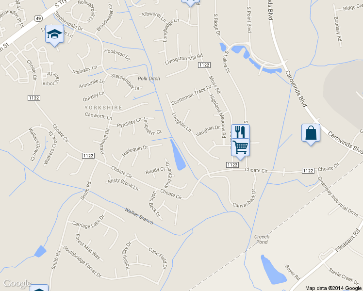 map of restaurants, bars, coffee shops, grocery stores, and more near 14108 Canvasback Dr in Charlotte