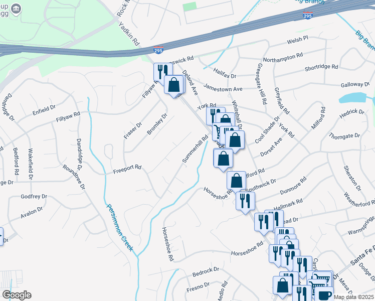 map of restaurants, bars, coffee shops, grocery stores, and more near 377 Summerhill Road in Fayetteville