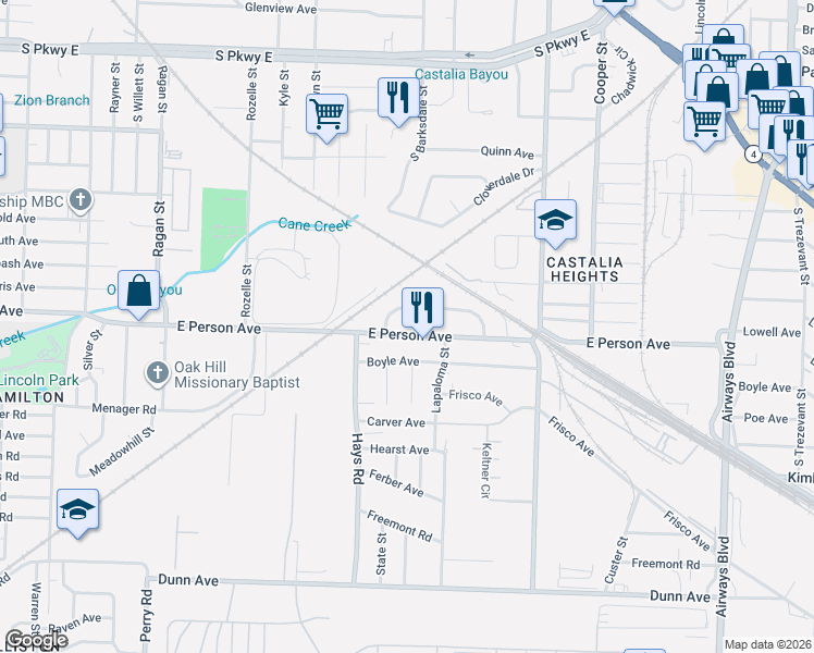 map of restaurants, bars, coffee shops, grocery stores, and more near 1885 East Person Avenue in Memphis