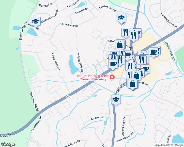 map of restaurants, bars, coffee shops, grocery stores, and more near 13432 South Tryon Street in Charlotte