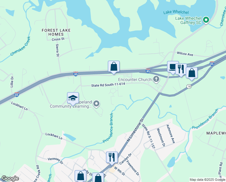 map of restaurants, bars, coffee shops, grocery stores, and more near 2 Iveywood Apartment in Gaffney