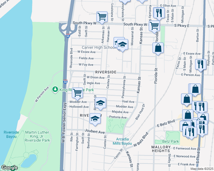 map of restaurants, bars, coffee shops, grocery stores, and more near 238 Kirk Avenue in Memphis