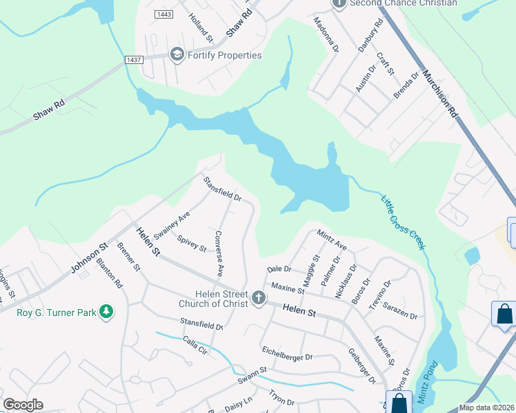 map of restaurants, bars, coffee shops, grocery stores, and more near 1516 Stansfield Drive in Fayetteville