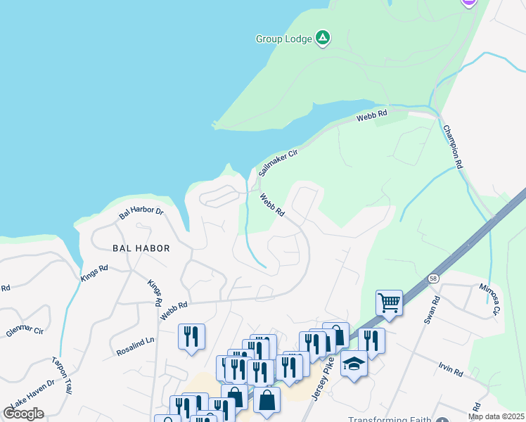 map of restaurants, bars, coffee shops, grocery stores, and more near 4281 Webb Road in Chattanooga