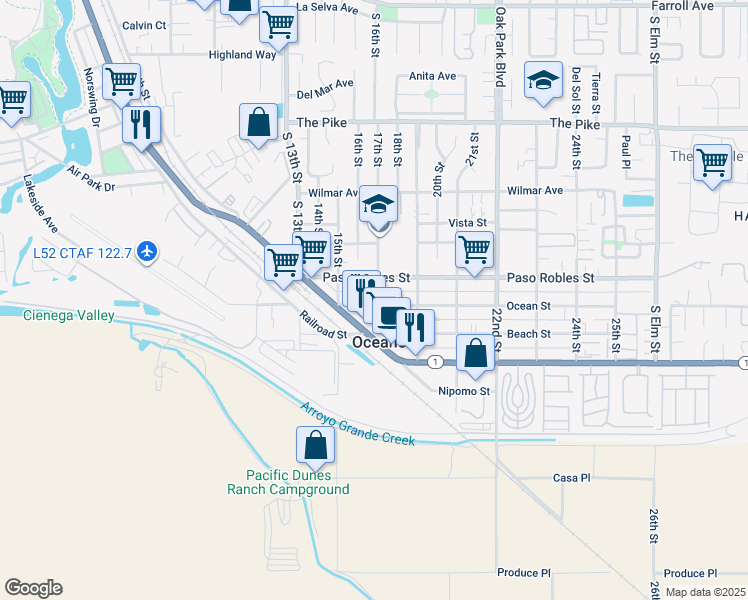 map of restaurants, bars, coffee shops, grocery stores, and more near 1681 Ocean Street in Oceano