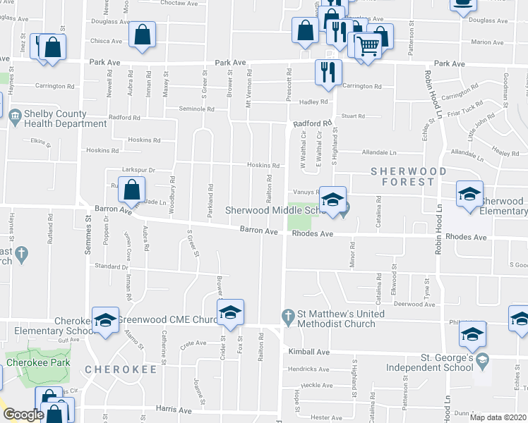 map of restaurants, bars, coffee shops, grocery stores, and more near 1149 Railton Road in Memphis