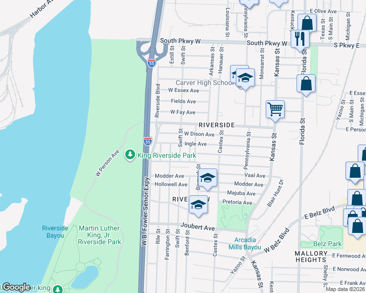 map of restaurants, bars, coffee shops, grocery stores, and more near 1743 Swift Street in Memphis