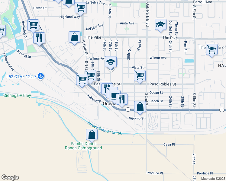 map of restaurants, bars, coffee shops, grocery stores, and more near 1740 Ocean Street in Oceano