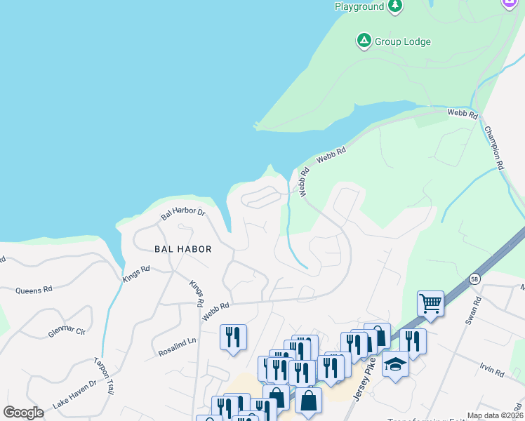 map of restaurants, bars, coffee shops, grocery stores, and more near 4902 Harbor Oaks Lane in Chattanooga