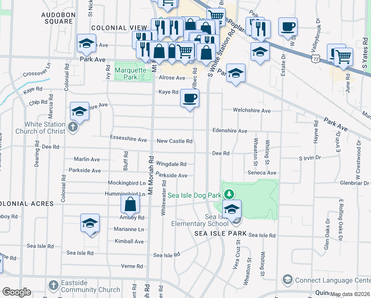 map of restaurants, bars, coffee shops, grocery stores, and more near 5093 Dee Road in Memphis