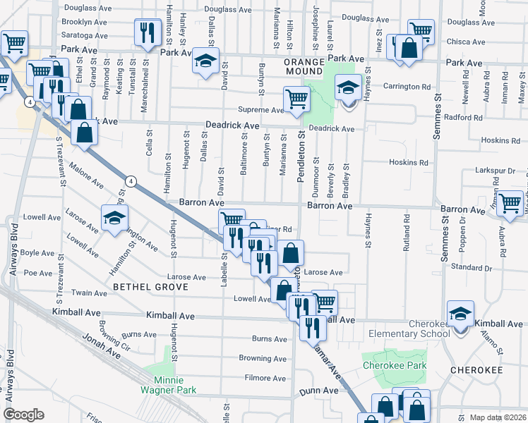 map of restaurants, bars, coffee shops, grocery stores, and more near 2734 Fizer Road in Memphis