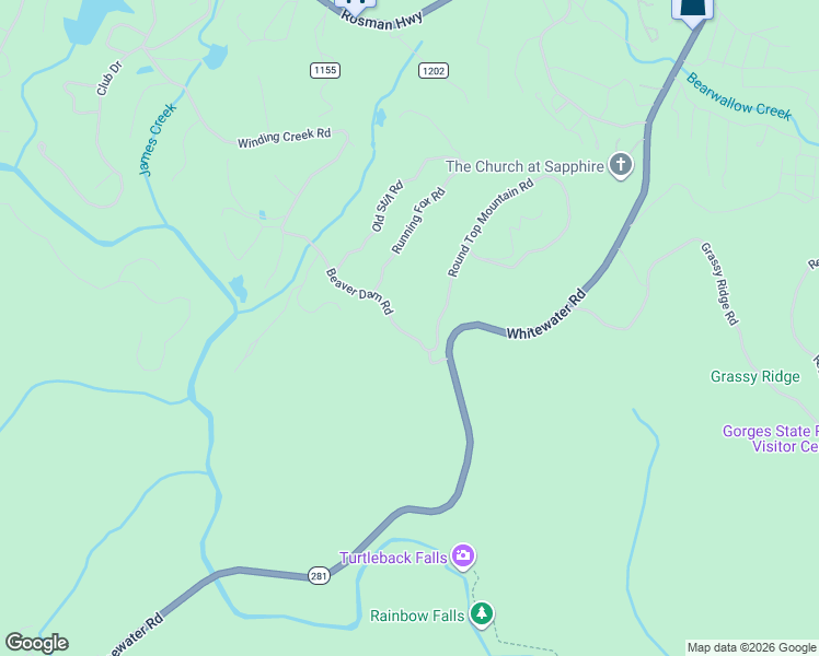map of restaurants, bars, coffee shops, grocery stores, and more near 372 Beaver Dam Road in Sapphire