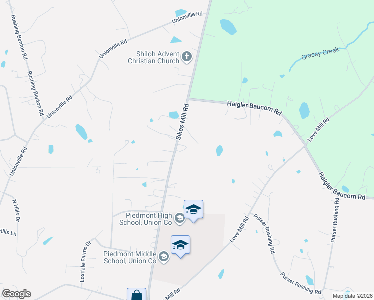 map of restaurants, bars, coffee shops, grocery stores, and more near 3312 Sikes Mill Road in Monroe