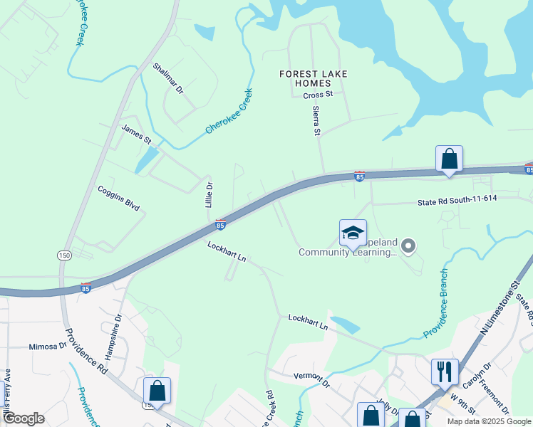 map of restaurants, bars, coffee shops, grocery stores, and more near 360 Hampshire Drive in Gaffney