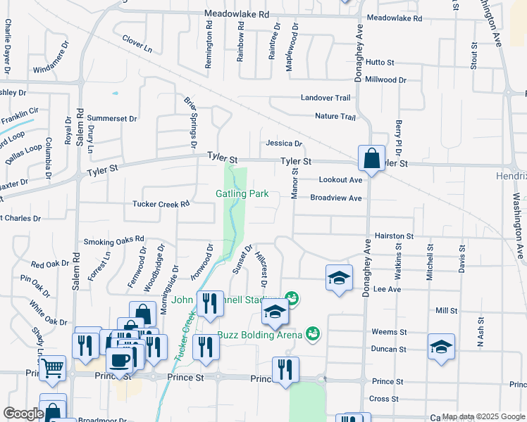 map of restaurants, bars, coffee shops, grocery stores, and more near 2405 Parkview Circle in Conway