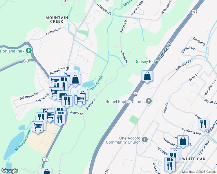 map of restaurants, bars, coffee shops, grocery stores, and more near 812 Runyan Drive in Chattanooga