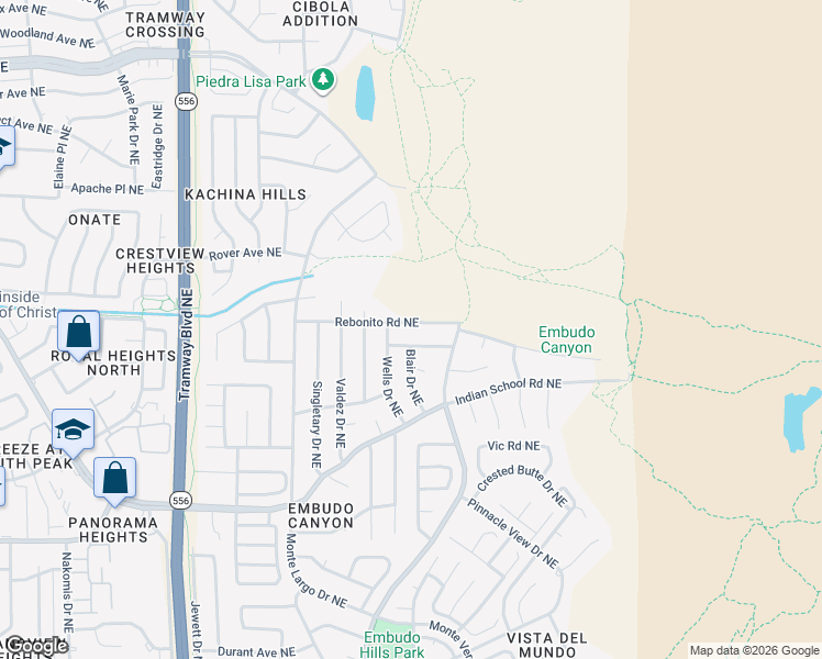 map of restaurants, bars, coffee shops, grocery stores, and more near 13505 Haines Avenue Northeast in Albuquerque