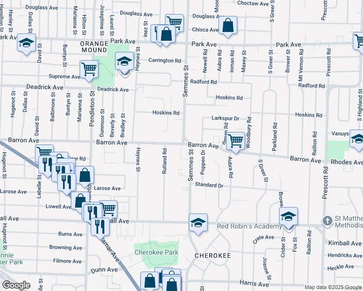 map of restaurants, bars, coffee shops, grocery stores, and more near 1152 Barron Court in Memphis