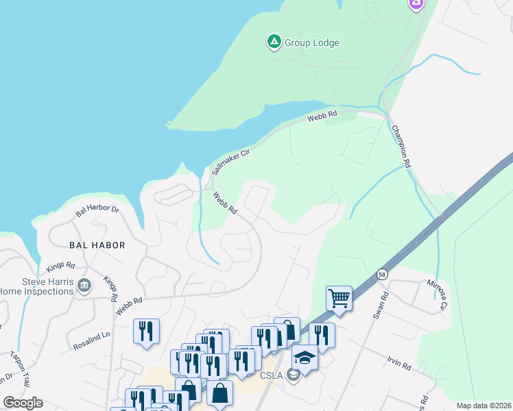 map of restaurants, bars, coffee shops, grocery stores, and more near 4217 Inlet Loop in Chattanooga