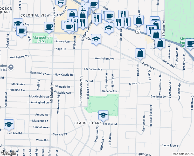 map of restaurants, bars, coffee shops, grocery stores, and more near 5247 Dee Road in Memphis