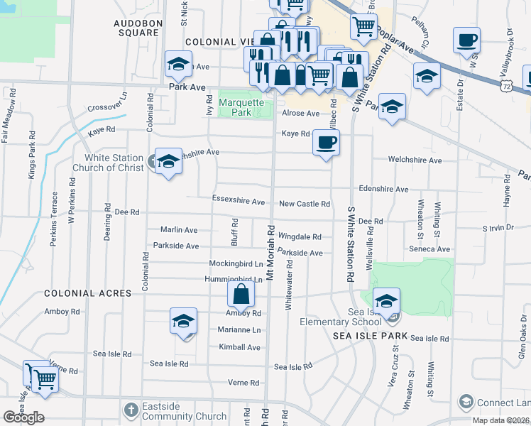 map of restaurants, bars, coffee shops, grocery stores, and more near 4965 Dee Road in Memphis