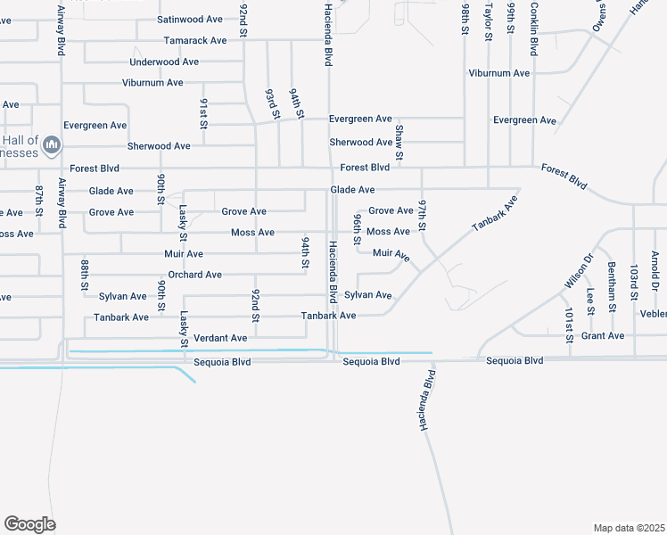 map of restaurants, bars, coffee shops, grocery stores, and more near Hacienda Boulevard in California City