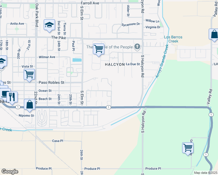 map of restaurants, bars, coffee shops, grocery stores, and more near 1778 Tierra Nueva Lane in Oceano