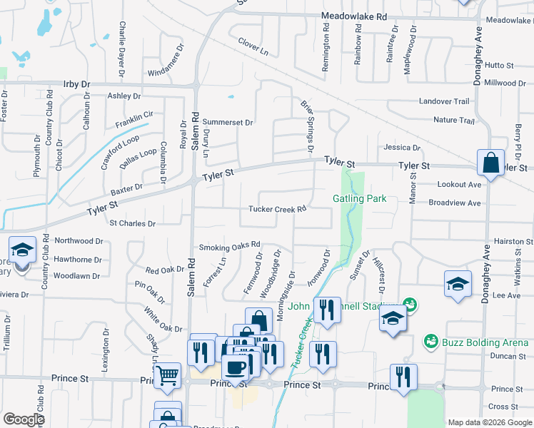 map of restaurants, bars, coffee shops, grocery stores, and more near 5 Sandstone Drive in Conway