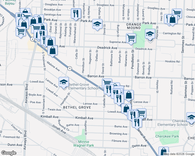 map of restaurants, bars, coffee shops, grocery stores, and more near 2598 Lamar Avenue in Memphis