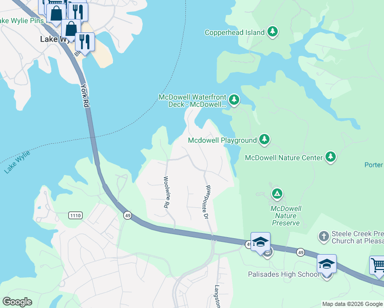 map of restaurants, bars, coffee shops, grocery stores, and more near 15628 Eagleview Drive in Charlotte