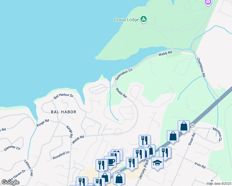 map of restaurants, bars, coffee shops, grocery stores, and more near 4281 Webb Road in Chattanooga
