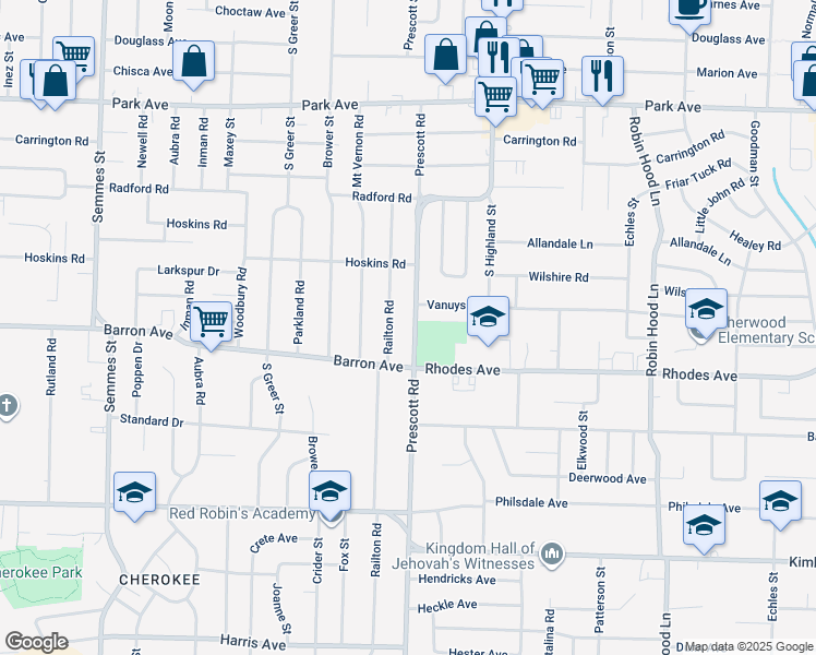 map of restaurants, bars, coffee shops, grocery stores, and more near 1161 Prescott Road in Memphis