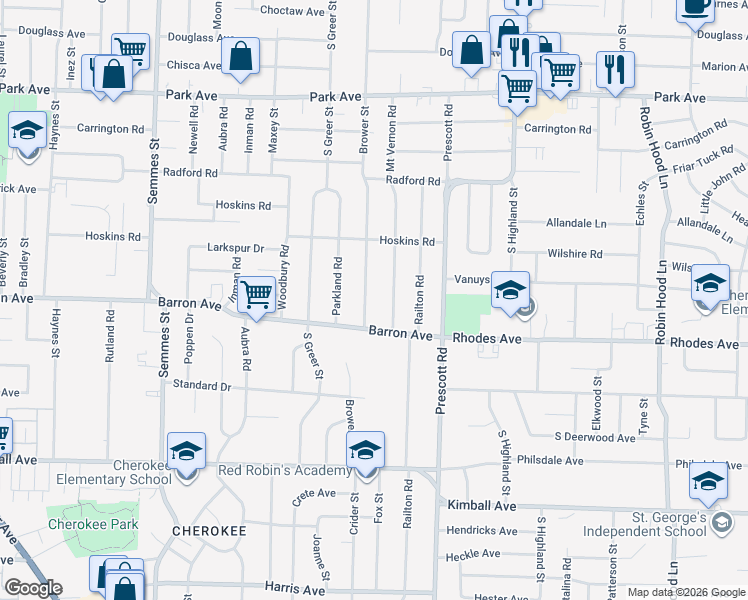 map of restaurants, bars, coffee shops, grocery stores, and more near 1156 Brower Street in Memphis