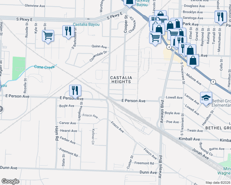 map of restaurants, bars, coffee shops, grocery stores, and more near 2066 East Person Avenue in Memphis