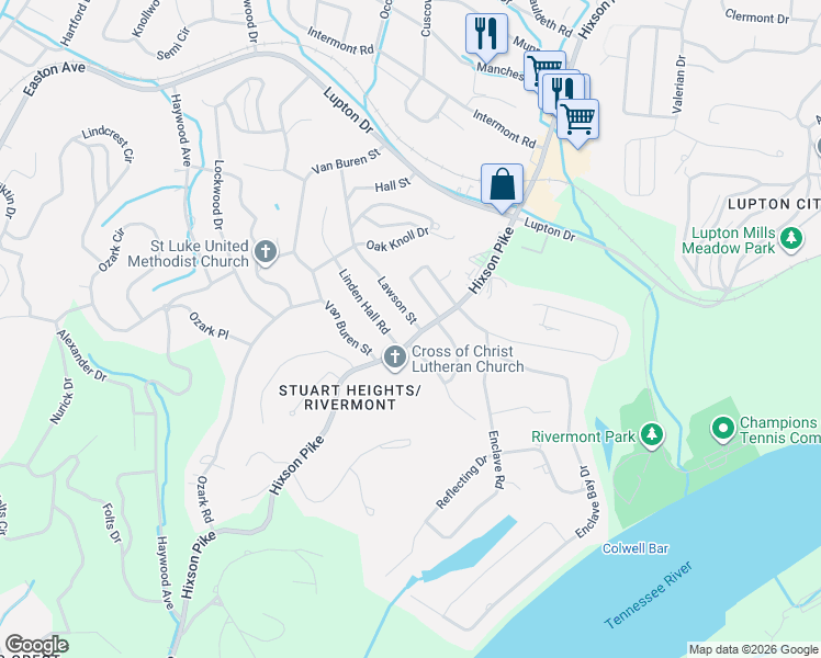 map of restaurants, bars, coffee shops, grocery stores, and more near in Chattanooga